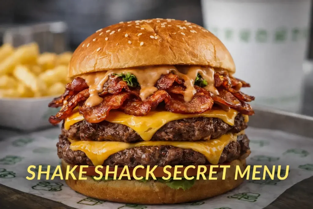 Shake Shack Secret Menu: Hidden Items You Can Order in the USA Shake Shack Secret Menu peanut butter bacon cheeseburger with double beef patties, melted cheese, crispy bacon, and peanut butter sauce