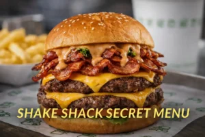 Blogs Shake Shack Secret Menu peanut butter bacon cheeseburger with double beef patties, melted cheese, crispy bacon, and peanut butter sauce