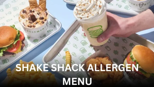 shake shack allergen menu showing burgers, fries, chicken, and milkshakes to help identify gluten, dairy, and common food allergens