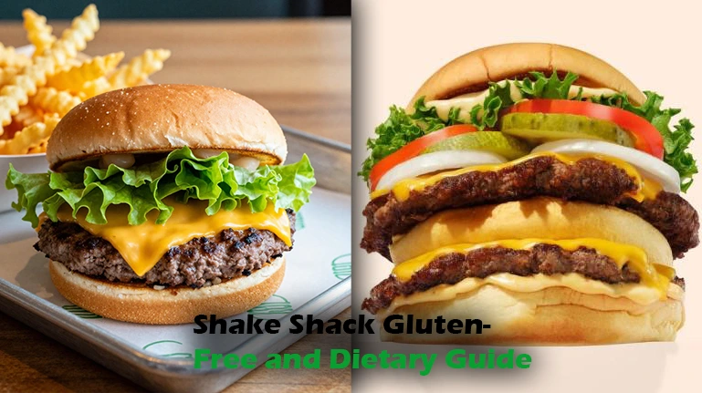 Shake Shack Gluten-Free and Dietary Guide featuring a bunless keto-friendly lettuce-wrapped burger with double beef, cheese, and sauce