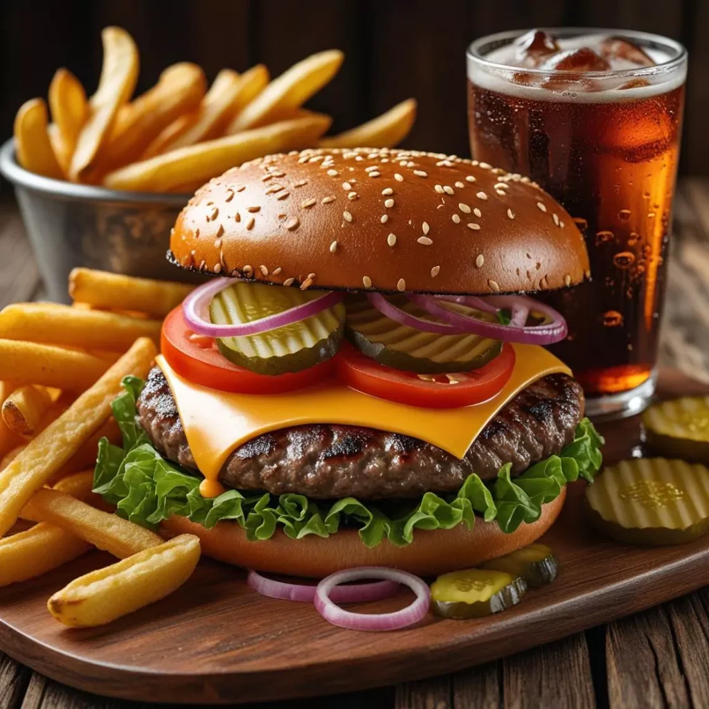 Shake Shack Single Bacon Cheeseburger meal with fries and drink.