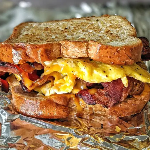 A close-up of a Shake Shack chicken sandwich with bacon and cheese, displayed above a nutrition facts table.