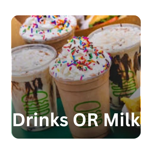 Assortment of Shake Shack hand-spun milkshakes topped with whipped cream and rainbow sprinkles, available as a drink option or milk alternative in the kids' menu.