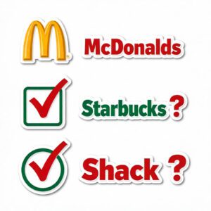 Checklist graphic showing McDonald's, Starbucks, and burger brand logos