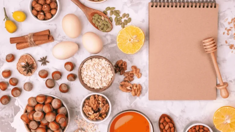 Fresh ingredients and a notebook for Shake Shack nutrition facts.